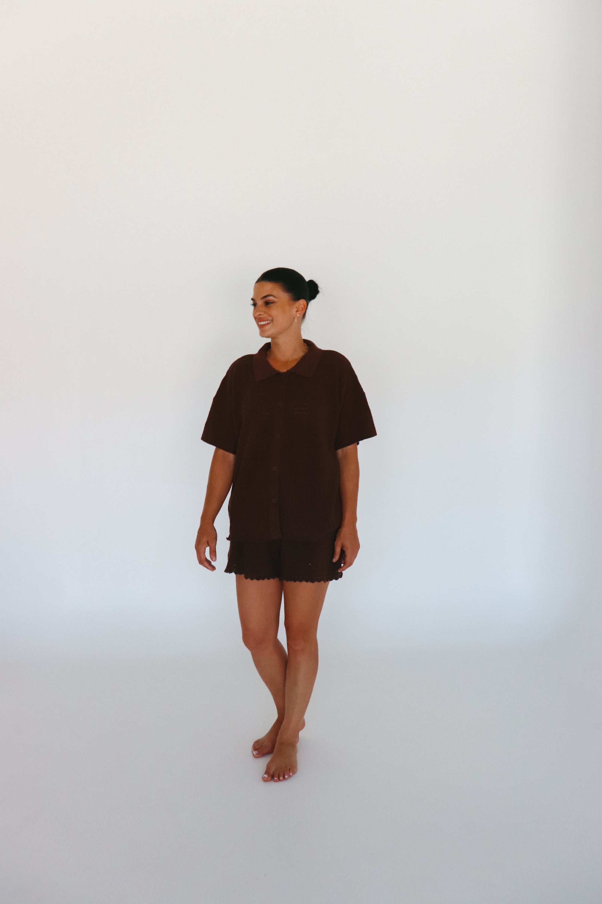 Ladies Knit Button Up - Espresso