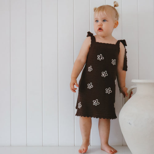 Daisy Shoulder Tie Knit Dress - Espresso