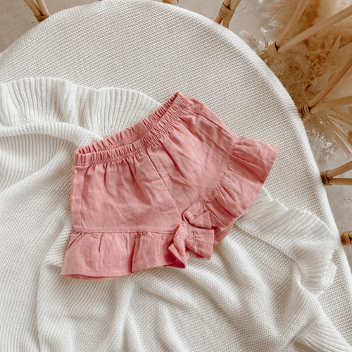 Blush Linen Ruffle Shorts