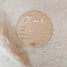 Load image into Gallery viewer, Wooden Acrylic Name Plaque + Birth Details