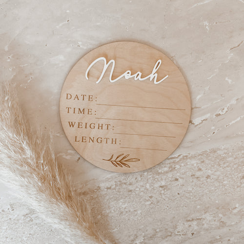 Wooden Acrylic Name Plaque + Birth Details