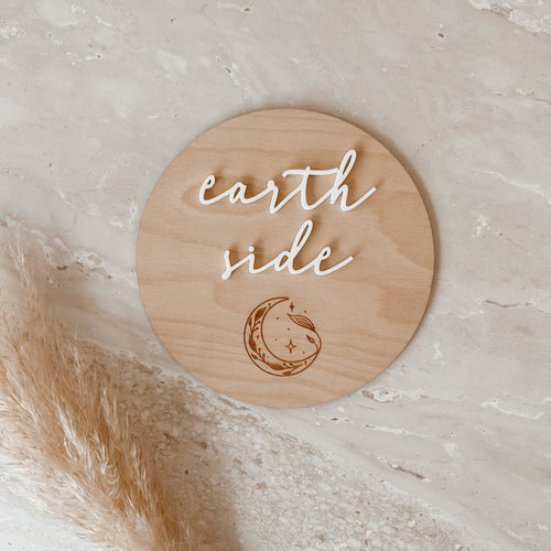 'Earth Side' Wooden Acrylic Plaque - Leaf/Floral/Moon