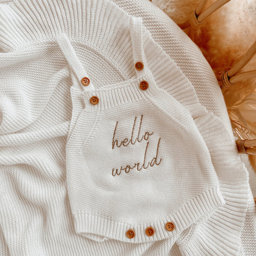 'Hello World' Sleeveless Mini Knit Romper