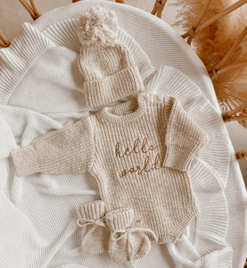 PRE-ORDER 'Hello World' Chunky Knit Romper - Honey - Est. Dispatch LATE MAY