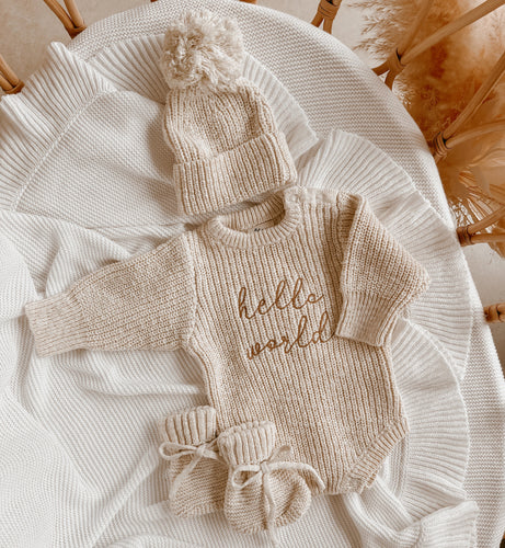 PRE ORDER Announcement Bundle - 'Hello World' Chunky Knit Set - Honey (EST DISPATCH LATE MAY)