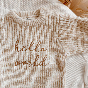 'Hello World' Chunky Knit Romper - Honey