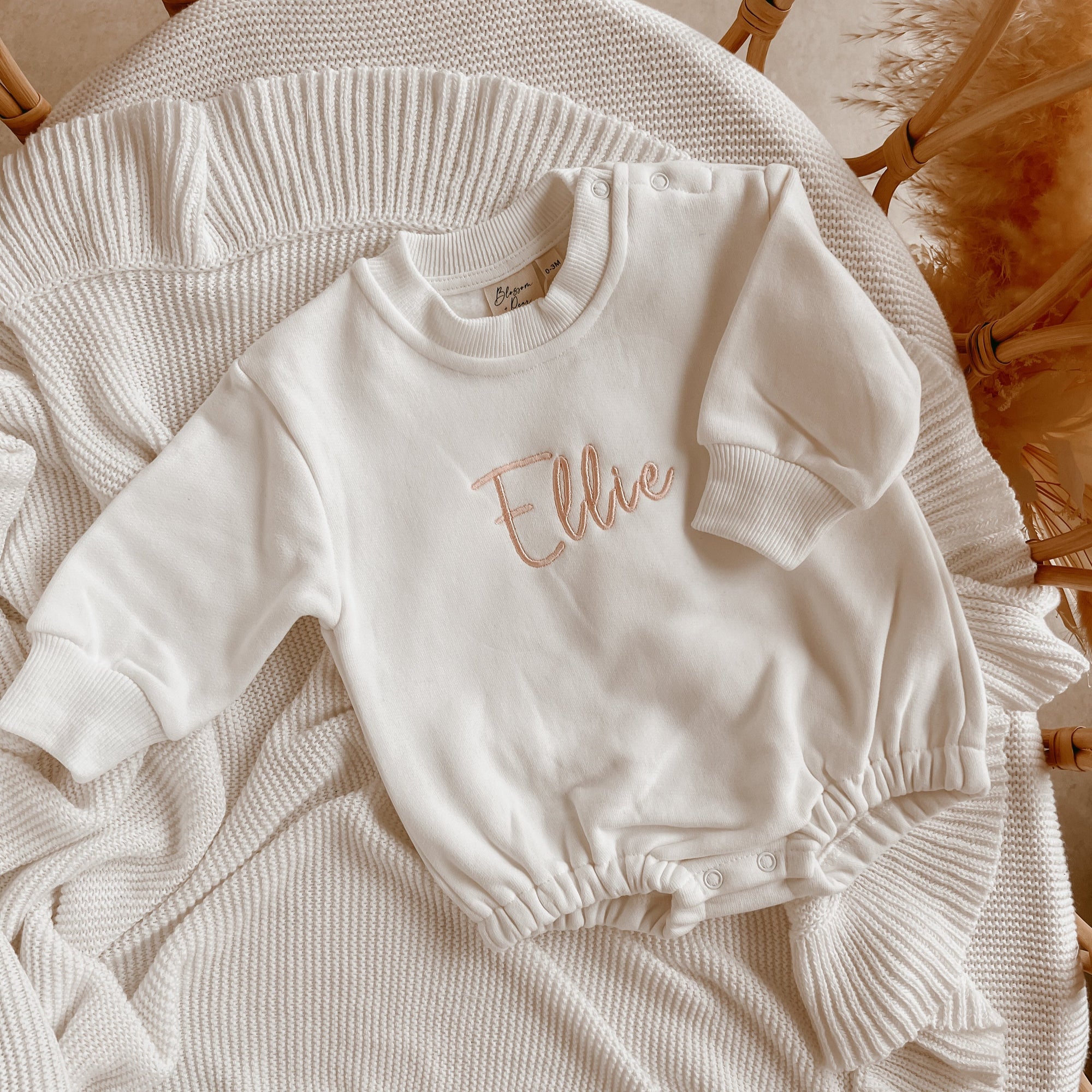 Long Sleeve Personalised Bubble Romper - Milk