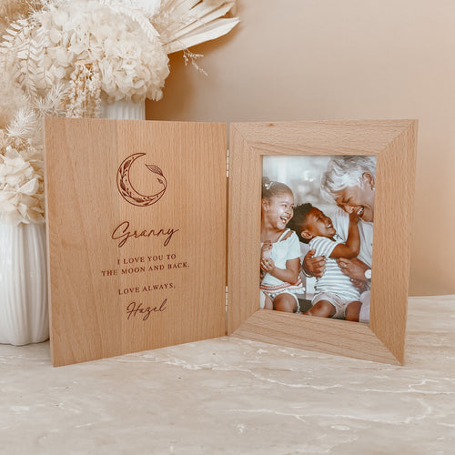 Grandparent 'Moon & Back' Quote Personalised Wooden Photo Frame