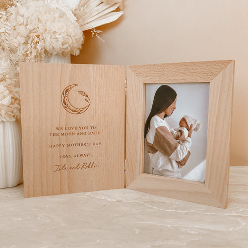 Mother's Day 'Moon & Back' Quote Personalised Wooden Photo Frame