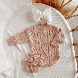 Long Sleeve Cable Knit Romper