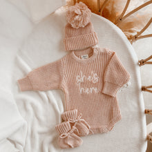 Load image into Gallery viewer, &#39;She&#39;s Here&#39; Pink Lemonade Long Sleeve Knit Romper