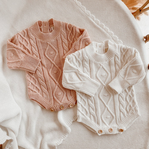 Long Sleeve Cable Knit Romper