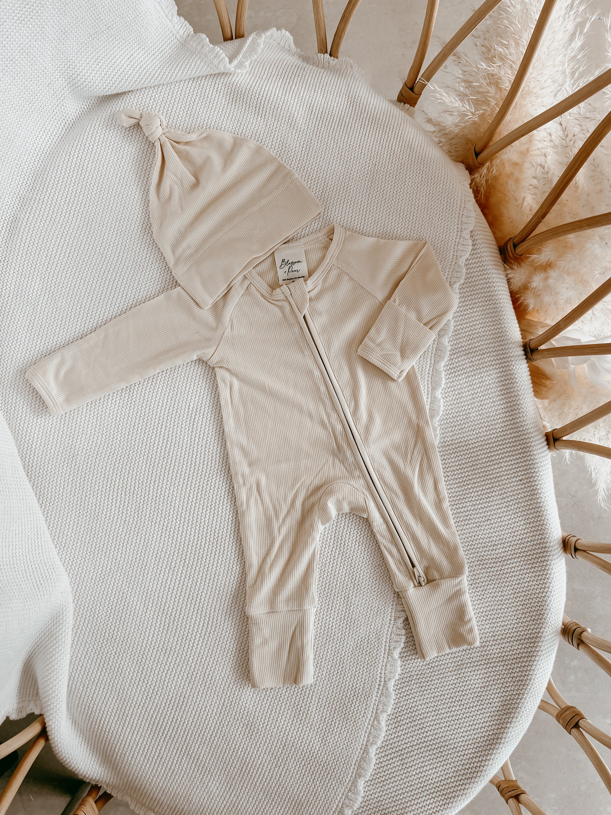 SALE Ribbed Bamboo Zip Growsuit - Vanilla