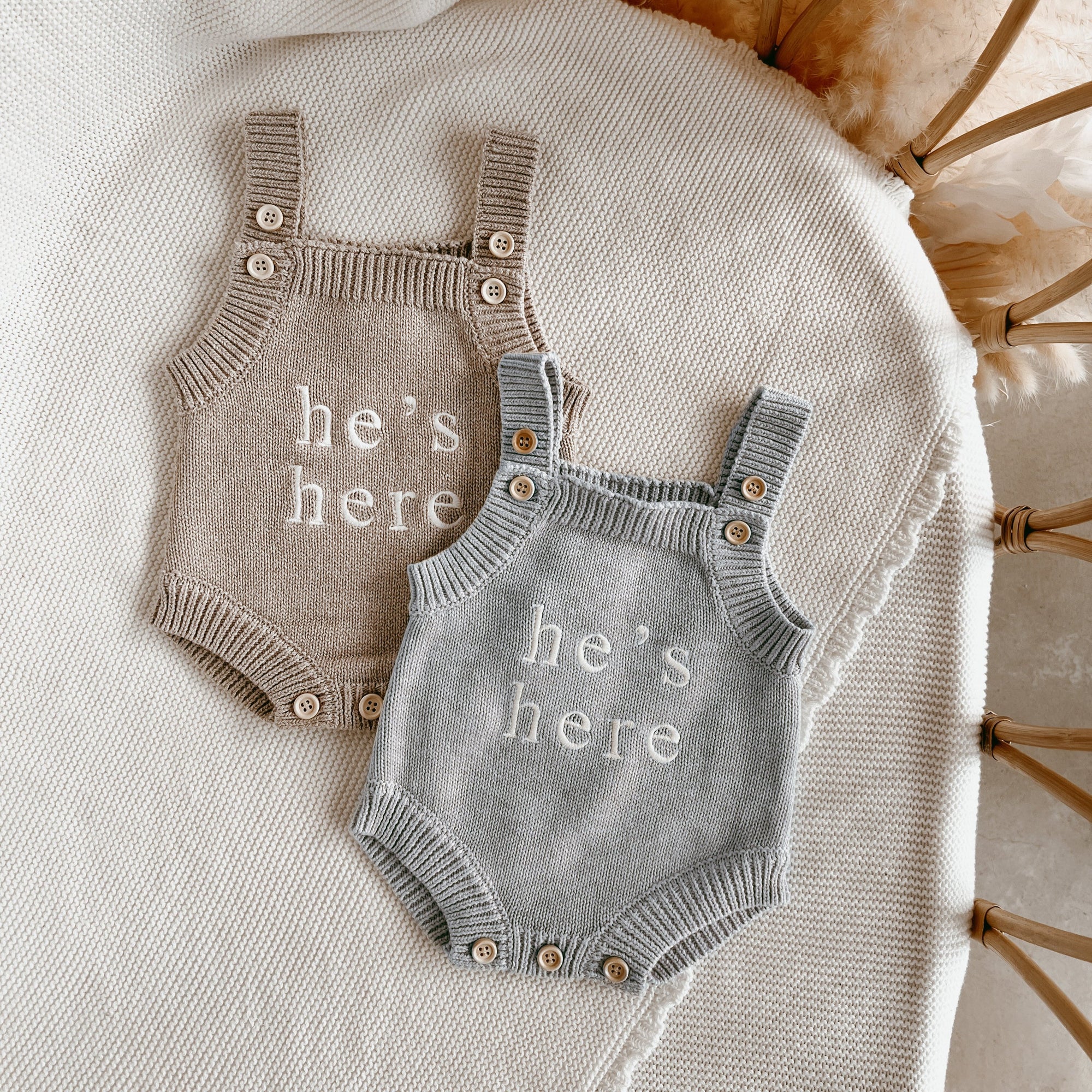 'He's Here' Singlet Mini Knit Romper - Powder Blue