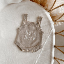 Load image into Gallery viewer, 'He's Here' Singlet Mini Knit Romper - Fawn
