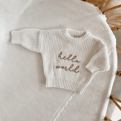 'Hello World' Mini Knit Sweater - Milk
