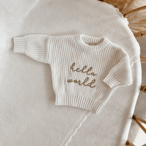 'Hello World' Mini Knit Sweater - Milk