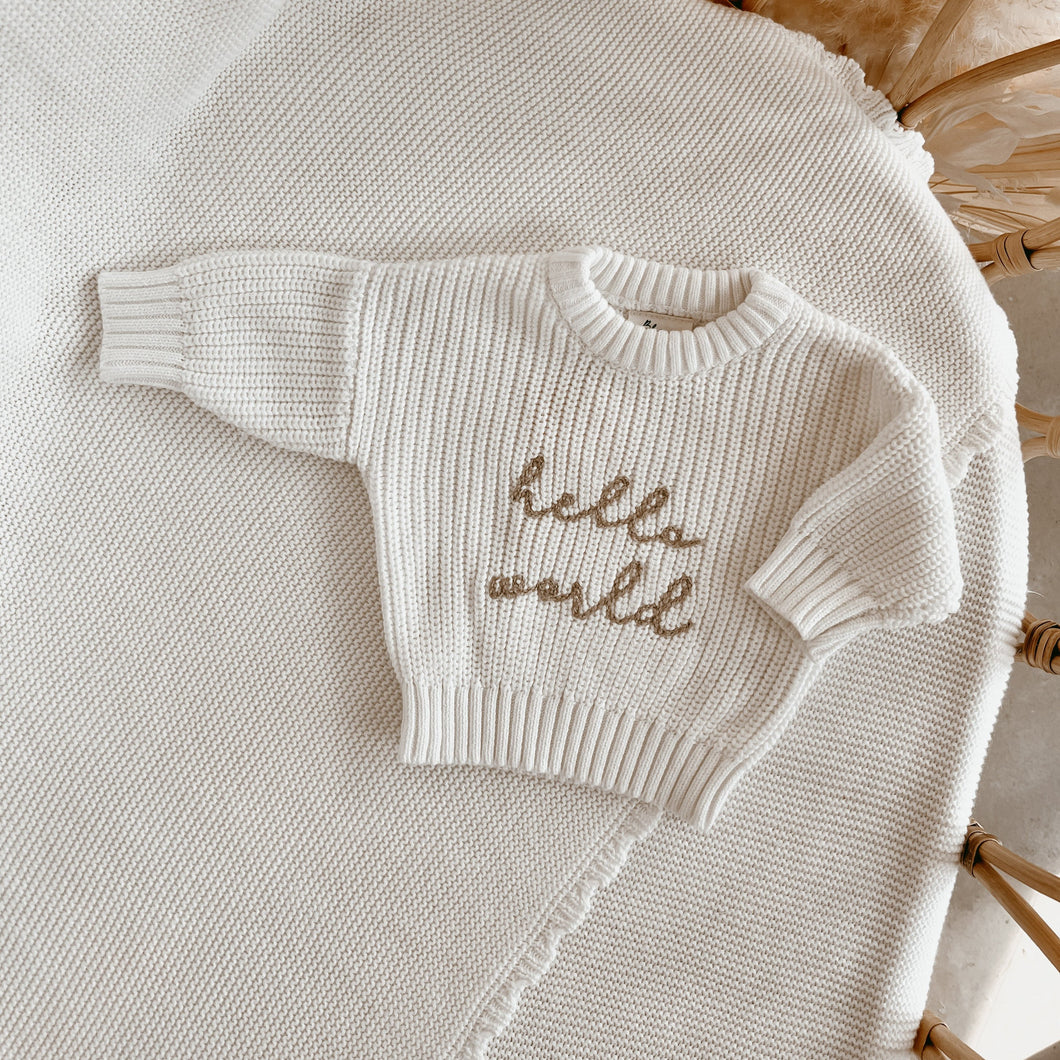 'Hello World' Mini Knit Sweater - Milk