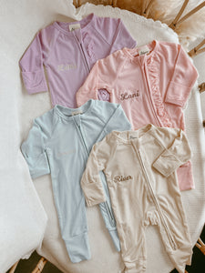 Ribbed Frill Bamboo Zip Growsuit - Peony Pink