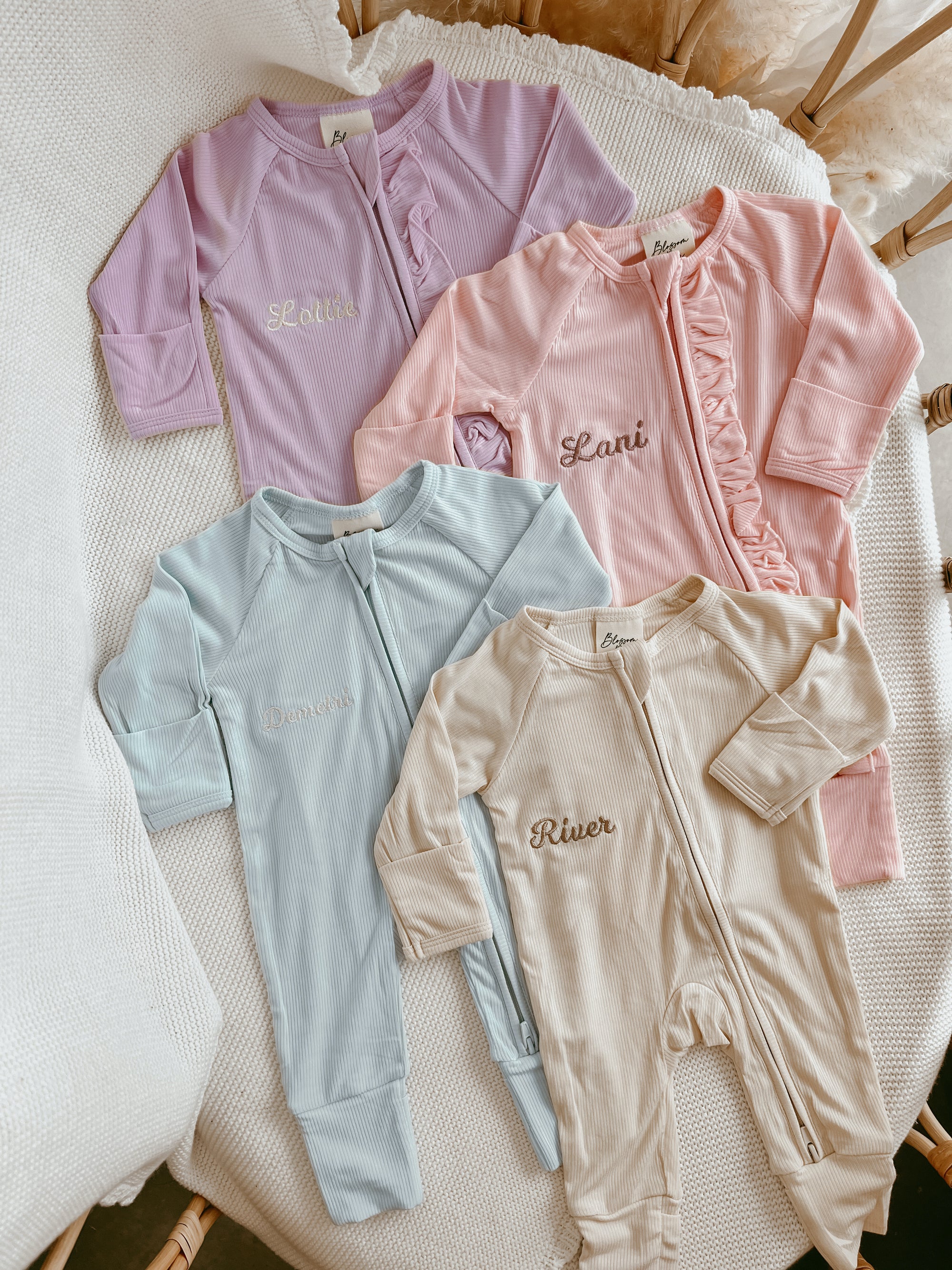SALE Ribbed Bamboo Zip Growsuit - Vanilla