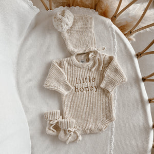 'Little Honey' Chunky Knit Romper & Bonnet Bundle - PRE ORDER