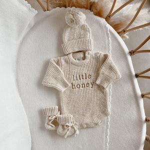 'Little Honey' Chunky Knit Romper & Beanie Bundle