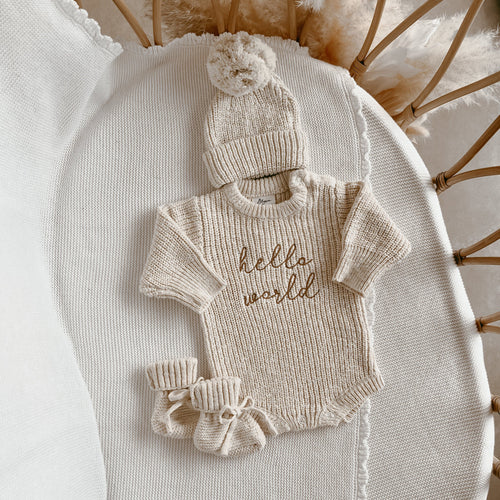 'Hello World' Chunky Knit Romper & Beanie Bundle