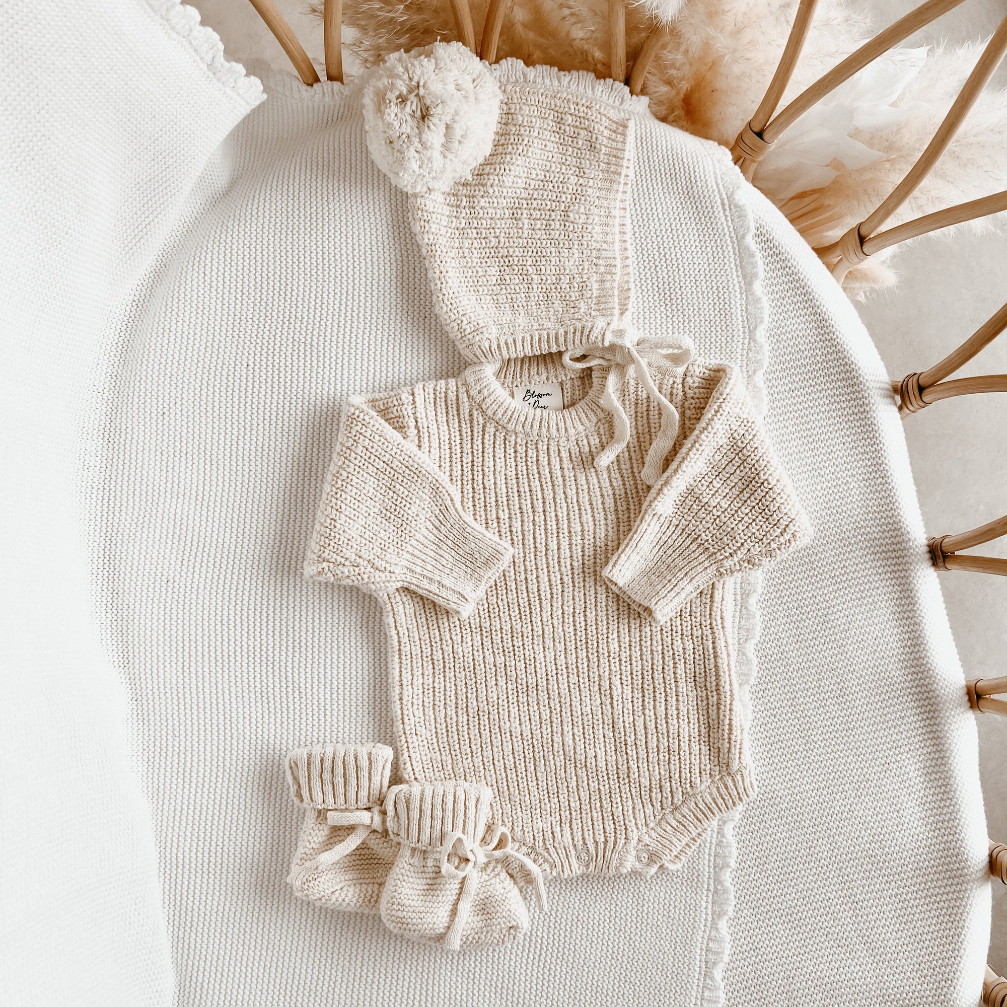 Honey Chunky Knit Romper &amp; Bonnet Bundle