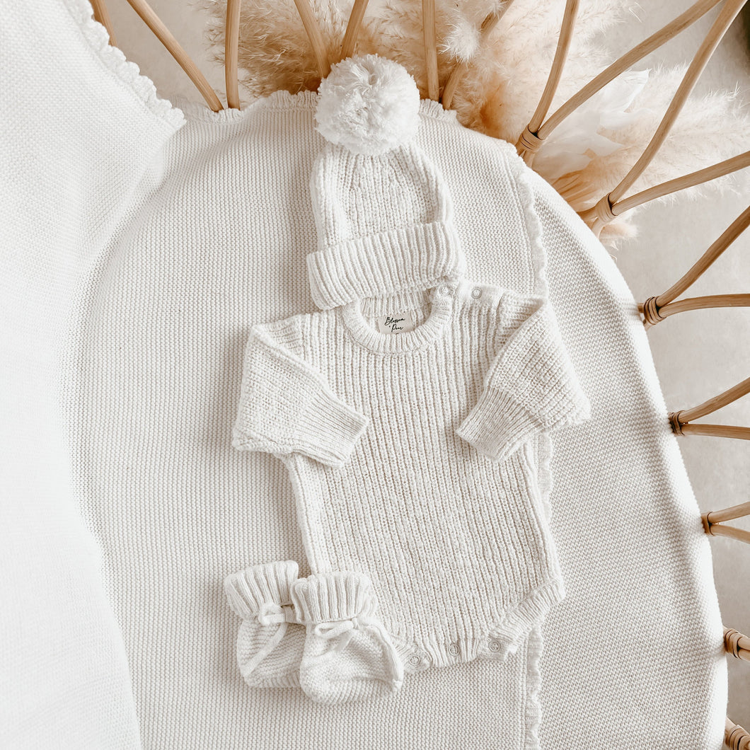 Cloud Chunky Knit Romper & Beanie Bundle