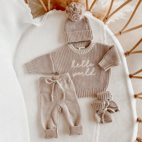 'Hello World' Sweater/Pants/Beanie Bundle - Fawn