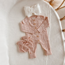 Load image into Gallery viewer, Ribbed Knit Romper &amp; Topknot Bundle - Pink Lemonade