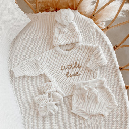 'Little Love' Sweater/Shorties/Beanie Bundle - Milk
