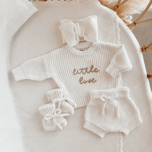 'Little Love' Sweater/Shorties/Topknot Bundle - Milk