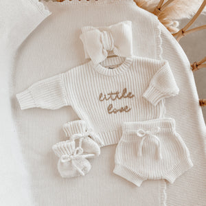 'Little Love' Sweater/Shorties/Topknot Bundle - Milk