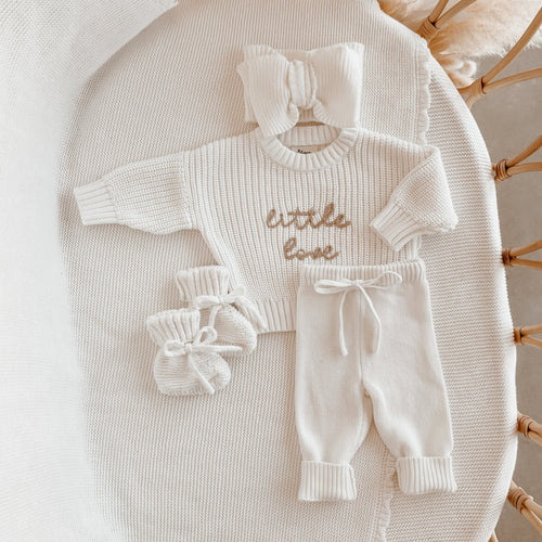 'Little Love' Sweater/Pants/Topknot Bundle - Milk