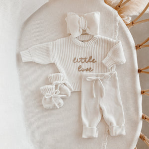 'Little Love' Sweater/Pants/Topknot Bundle - Milk
