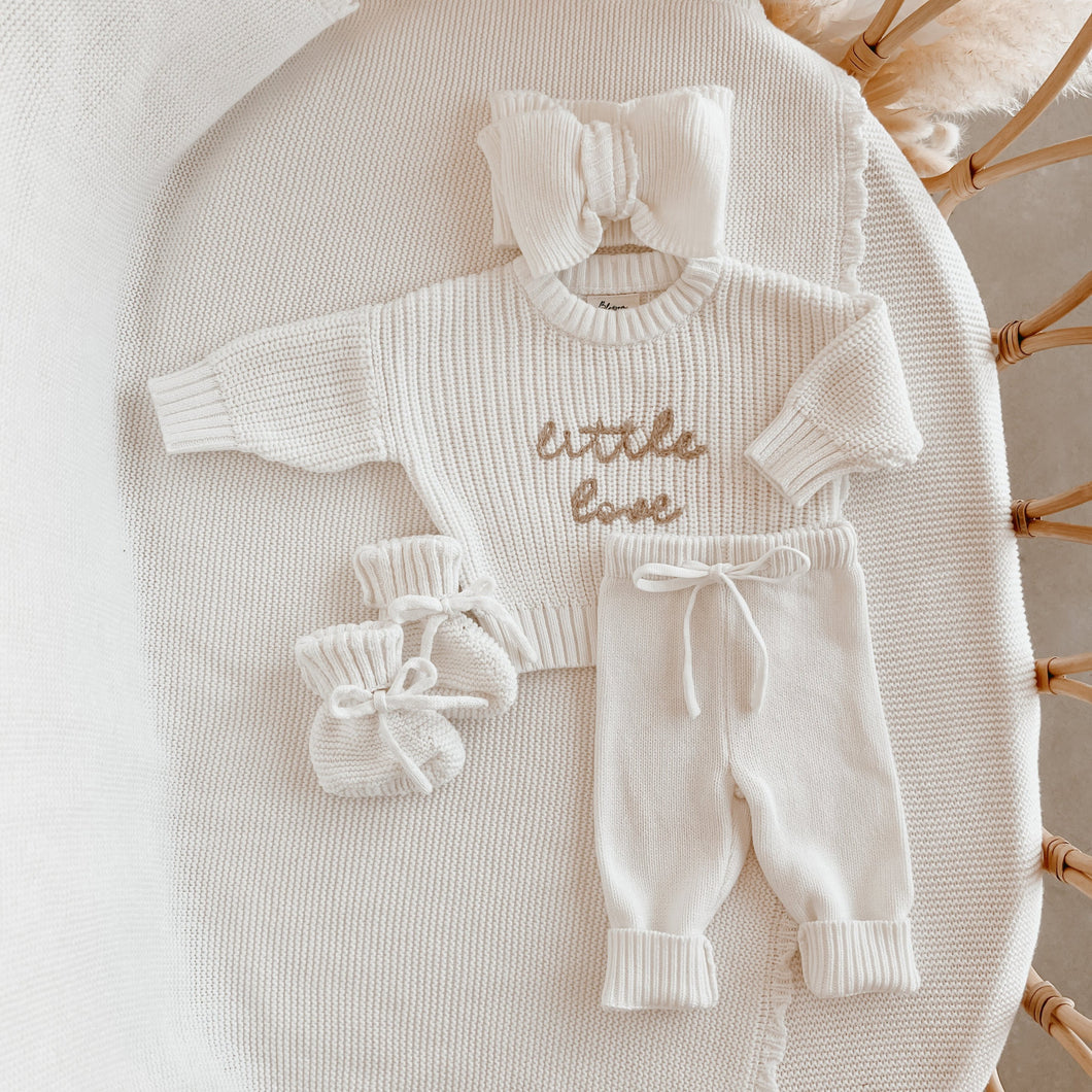 'Little Love' Sweater/Pants/Topknot Bundle - Milk