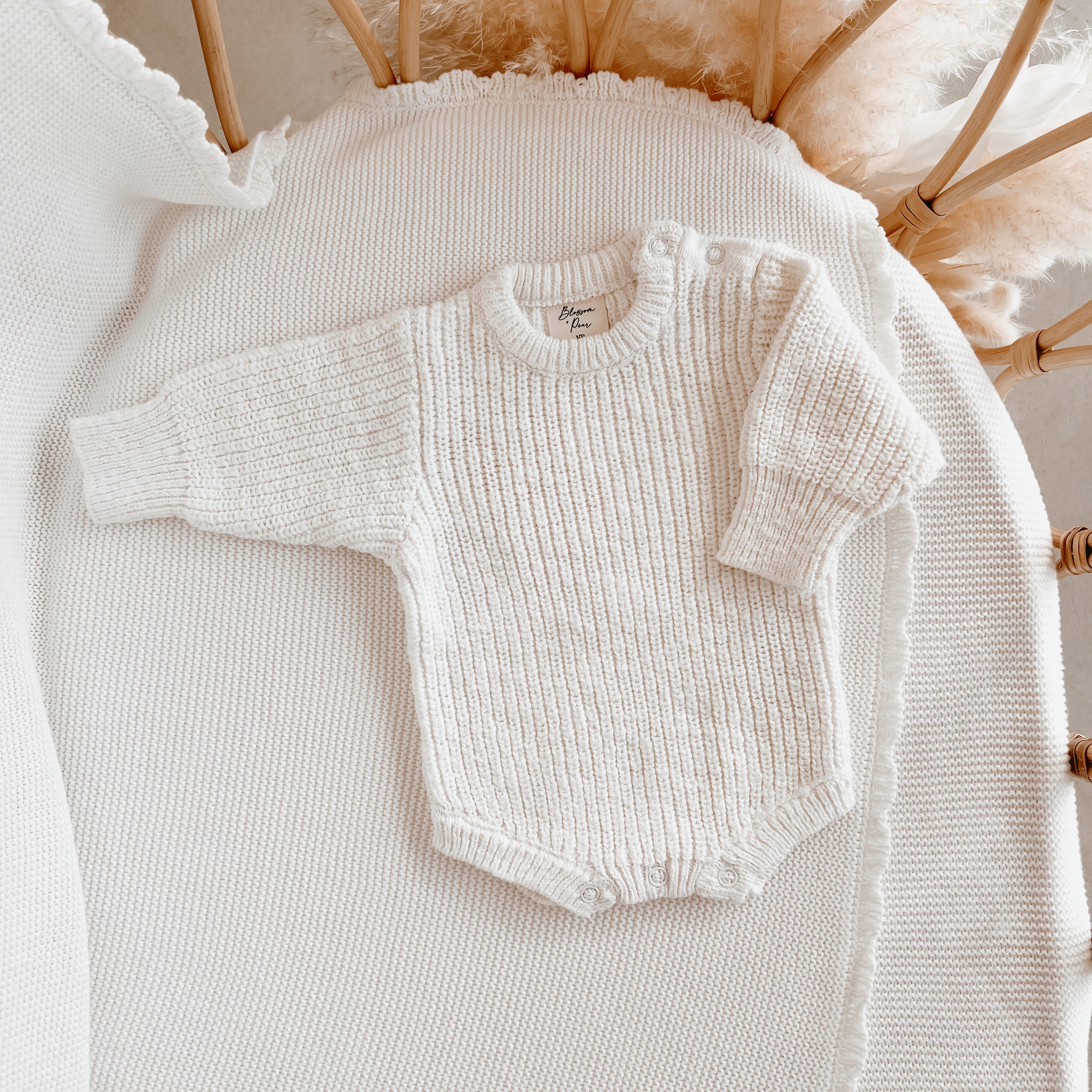Chunky Knit Romper In Cloud | Blossom and Pear