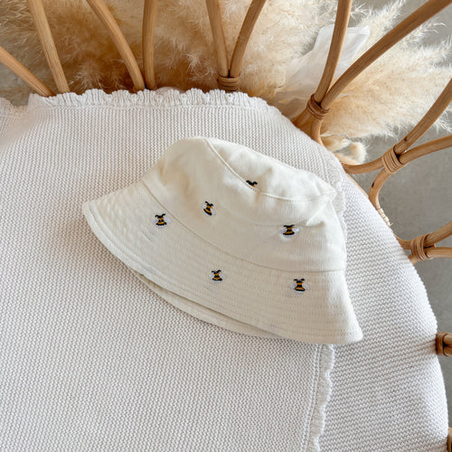 Denim Bee Bucket Hat - Cream - PRE ORDER - Est. Dispatch Date Early May