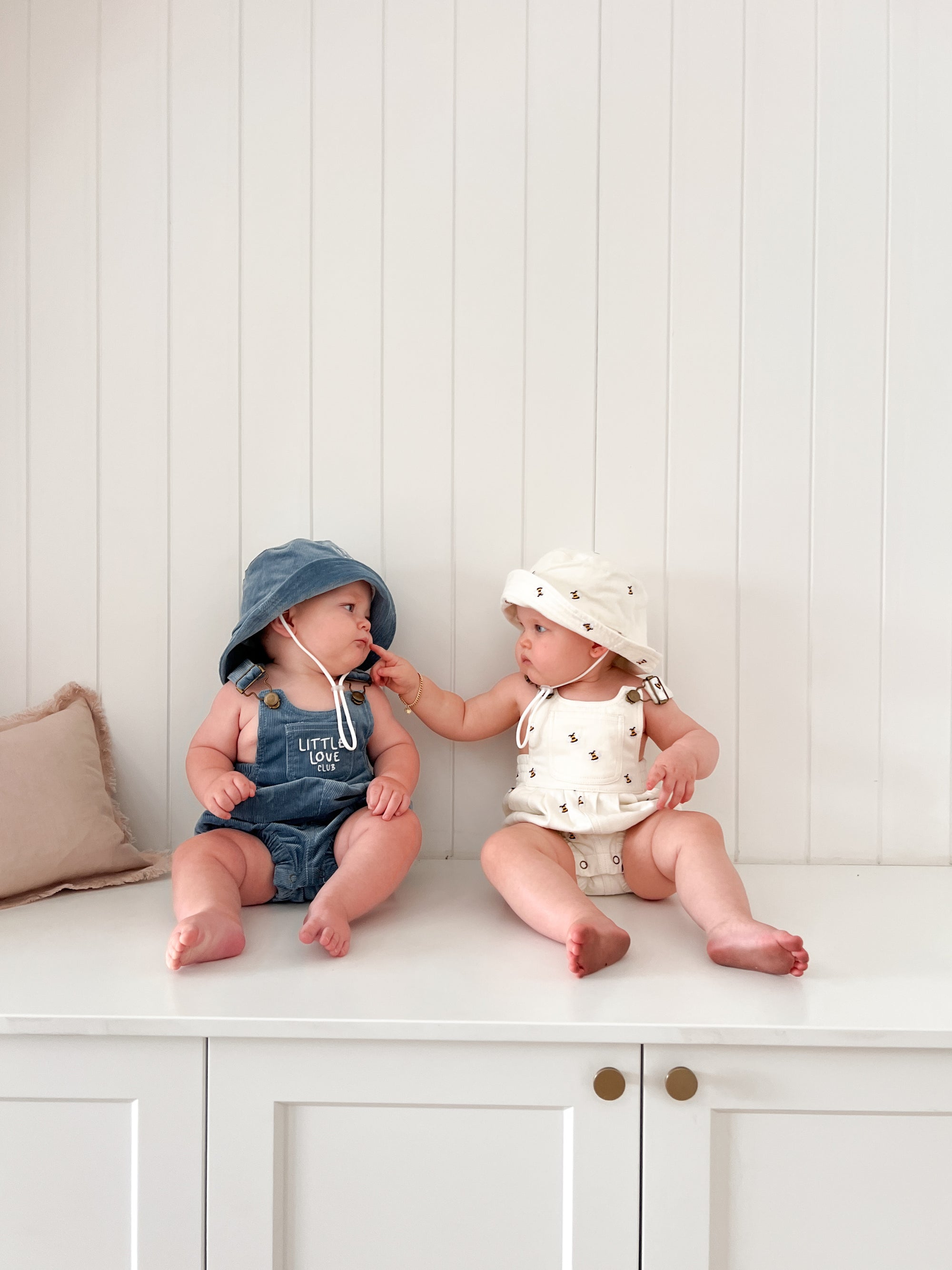 Denim Bee Overall Romper - Cream