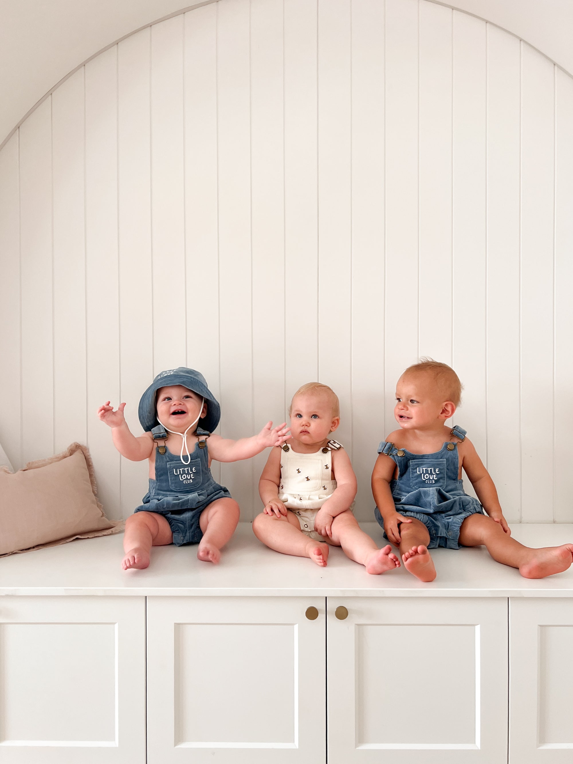 Denim Bee Overall Romper - Cream