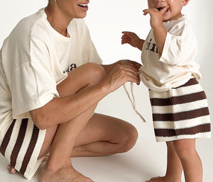 'Mama' Tee and Shorts Bundle - Brown Stripe