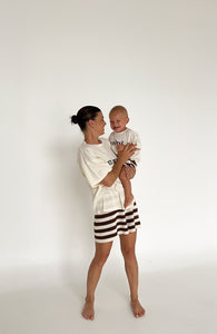 'Mama' Tee and Shorts Bundle - Brown Stripe