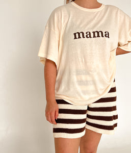 'Mama' Tee and Shorts Bundle - Brown Stripe