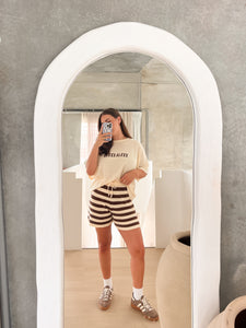 Brown Knit Stripe Shorts (Ladies)