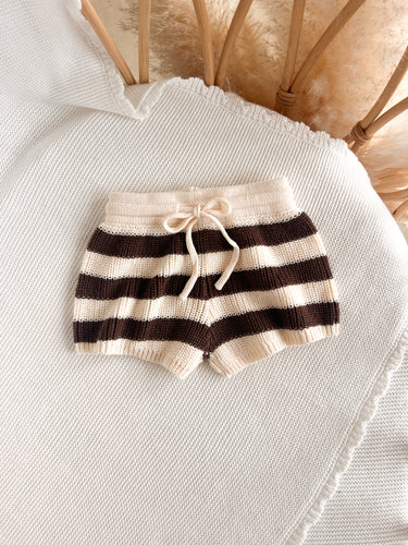 'Mini' Knit Shorts (Brown Stripe) - 5Y
