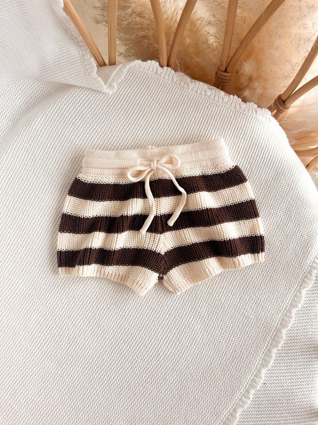'Mini' Knit Shorts (Brown Stripe)