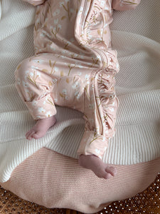 Long Sleeve Bamboo Growsuit & Topknot Bundle - Blushing Blooms - PRE ORDER Est. dispatch date Early May