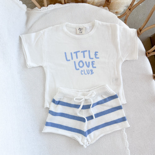 'Little Love Club' Big Logo Tee & Short Bundle - White & Blue