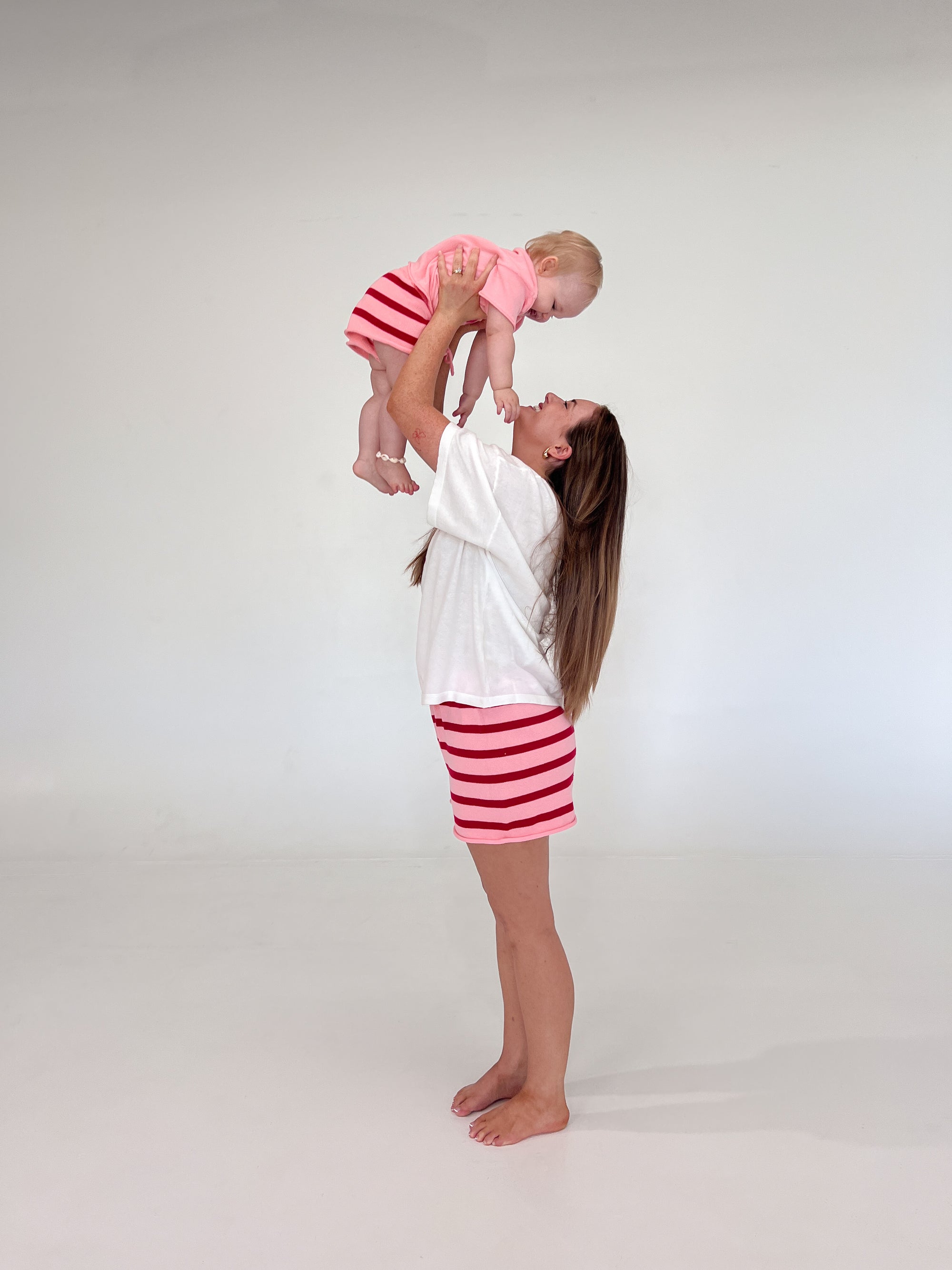 Kids Knit Shorts - Pink &amp; Red
